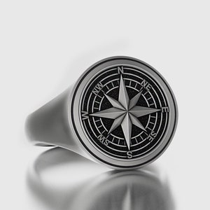 Silver Compass Ring, Compass Jewelry, Men&#39;s Ring, Women&#39;s Ring, Compass Accessory, Rose Gold, Gold, Rhodium Plated Memorial Gift