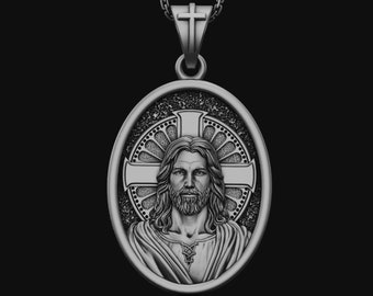 Jesus Necklace Pendant Mens Accessory Christian Religious Jewelry Gift 925 Sterling Silver Catholic Gifts For Her