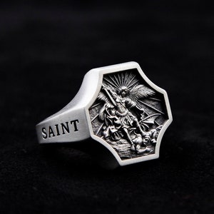 Archangel Saint Michael Silver Ring, Guardian Of Church St Michael, Religious Jewelry, Signet Ring, Mens Gift, Black Friday, Valentine Gifts