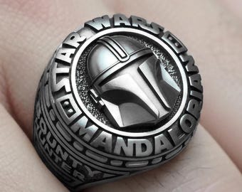 Anello con elmo mandaloriano di Star Wars, gioielli da cacciatore di taglie in argento sterling 925