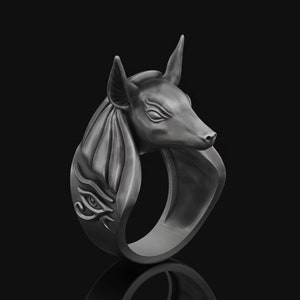 Silver Anubis Ring, Eye Of Horus Jackal Jewelry God Anubis Egyptian Mythology, Myths, Pyramid, Hieroglyphics, Men's & Women's