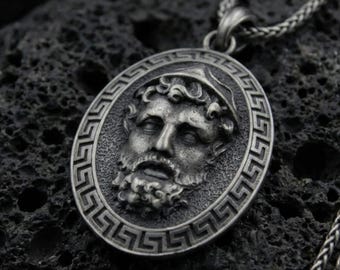 Sterling Silver Poseidon Pendant, Greek Mythology Necklace