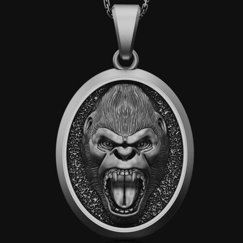 Men's Sterling Silver Gorilla Pendant Animal Accessory Etsy