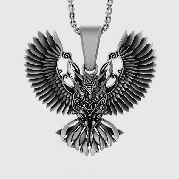 Silber Eule Charm Halskette, Damen Tier Schmuck, Herren Anhänger, handgemachtes Geschenk für sie, Erinnerungsweihnachtsgeschenk, Vogel