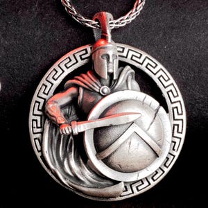 Spartan Warrior Pendant – 925 Silver Greek Hoplite Necklace, Ancient Greece Soldier Medallion for Men