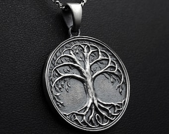 Silver Yggdrasil Necklace Tree of Life Pendant Celtic Jewelry Scandinavian Accessory Birthday Gift for him, her Womens Necklace Mens Pendant