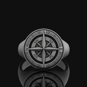 Men & Women Compass Ring Nautical Jewelry Valentine Gift Husband Him Accessory Gifts for Her, Him Engraved Gold Plated
