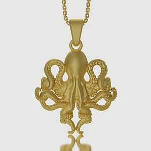 10K Octopus Necklace, Gold Pendant, Men&#39;s Squid Pendant, Nautical  Jewelry, Tentacle, Sea Creature, Kraken, Sea Life Pendant