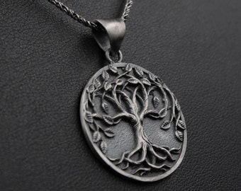 Silver Yggdrasil Tree of Life Necklace Viking Pendant Pagan Jewelry Norse Gift for Him Her Birthday Christmas Celtic