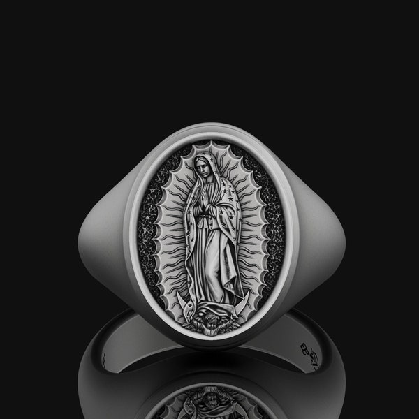 Argent Notre-Dame de Guadalupe Sainte Mère Marie Cadeaux chrétiens Accessoire de bague religieuse Bijoux pour femme Chevalière pour homme Noël