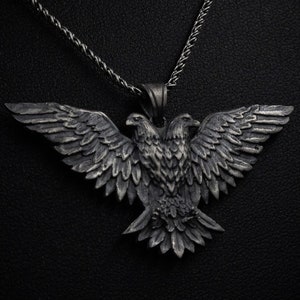 Silver Two Headed Eagle Jewelry Gift Necklace Bird Pendant Birthday, Gift for him Anniversary, Husband, Mens, Womens
