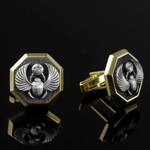 Silver Egyptian Scarab Cufflinks, Beetle Cufflinks, Scarab Cuff Links, Men&#39;s Jewelry, Soldered Cufflinks, Scarab Jewelry, Animal Cufflinks