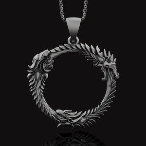 Silver Elder Scrolls Online Inspired Necklace, Dragonborn Pendant, Dragon Ring, Skyrim Gift, Video Game Jewelry, Memorial Gift