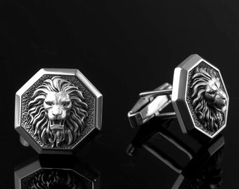 Men's Lion Cufflinks, Leo Cuff Links, Zodiac Jewelry, Spirit Animal Cufflinks, Men's Suit Accessory, Men's Silver Cuff Links, Christmas Gift