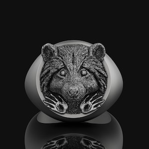 Silver Raccoon Ring, Charming Animal Jewelry, Unique Band for Nature Lovers, Playful Raccoon Design, Perfect Gift Idea