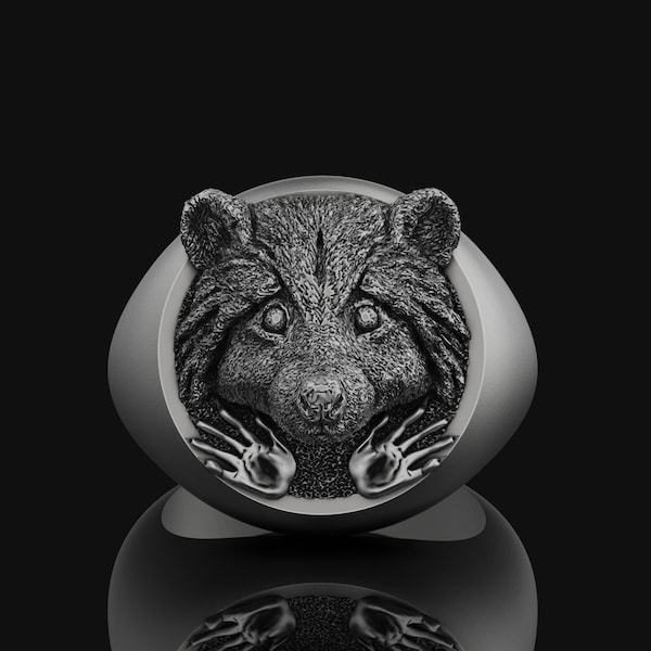 Silver Raccoon Ring, Charming Animal Jewelry, Unique Band for Nature Lovers, Playful Raccoon Design, Perfect Gift Idea