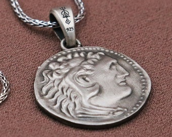 925 シルバーのペンダント。アレキサンダー大王が紀元前 4 世紀に鋳造