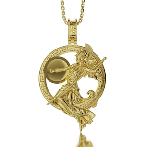 Gold Athena Necklace Greek Warrior Goddess Minerva Roman Mythology Jewelry Pendant 8K, 14K, 18K, 10K Memorial Gift