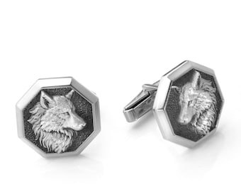 Men&#39;s Silver Wolf Mens Cufflinks, Wolf Head Men Cufflinks, Silver Animal Cufflinks, Valentine Gift, Wedding Men Gifts, Groomsmen Gift