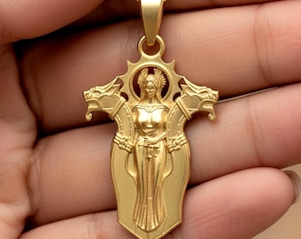 Gold Freya Necklace, Norse Goddess Pendant, Viking Jewelry