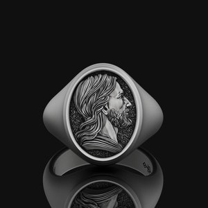 Silver Jesus Signet Ring - Religious Christian Catholic Symbol, Holy Christ Icon, Spiritual Faithful Jewelry for Devotion