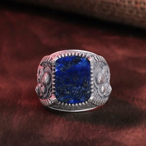 Heiliger Joseph Ring, christlicher Ring, Edelstein Ring, Kissen Edelstein, Kreuz Muster Ring, religiöses Geschenk, spiritueller Schmuck, Herren Accessoire