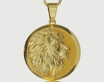 Gold Lion Pendant Leo Necklace Lion 