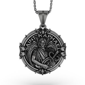 Silver Saint Raphael Pendant - Archangel Raphael Necklace, Healing Angel Jewelry, Christian Spiritual Gift