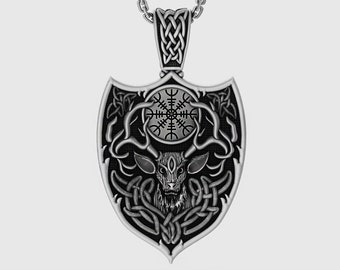 Celtic Deer Pendant, Viking, Norse Pagan, Mythology, Aegishjalmur, Asatru, Memorial Gift Jewelry, Protection Nordic, Stag, Christmas Gift