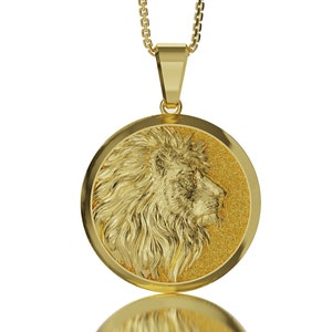 Gold Lion Pendant, Leo Necklace, Lion Charm, Lion Jewelry, Lion Head Pendant, 14K Men Necklace Gift For Him, Couples Jewelry
