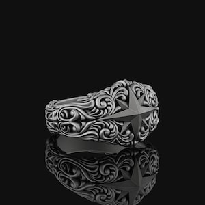 Northstar Ring, Compass Silver Ring, Sterling Compass Ring, Handcarved, Northstar Jewelry, Navigation, Unisex, Traveler&#39;s Ring, Unique Gift