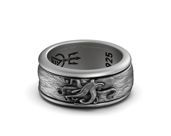 Rotating Octopus Ring, Spinning Squid Wedding Band, Unique Marine-Inspired Design, Symbol of Flexibility & Mystery