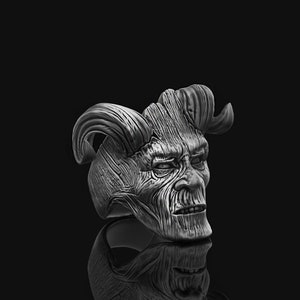Silver Wooden Skull Ring, Horned Skull, Treant, Dryad Ring, Treant Jewelry, Sterling Silver Gift, Valentine Gift, Fantastic Jewelry