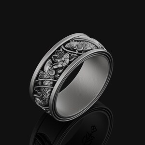 Koi Fish Ring, Engraved Sterling Silver Pisces Band - Etsy