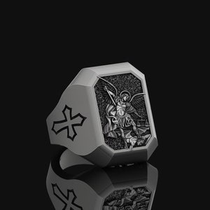 Saint Archangel Michael, Saint Michael Ring, Archangel Ring, Christian Ring, St Michael, Christian Jewelry, Knights Templar, Guardian Angel