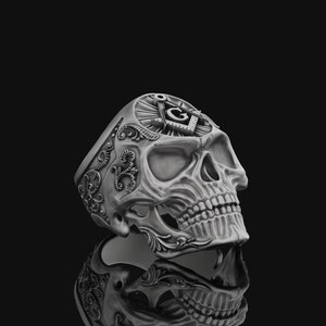 Skull Ring, Freemason, Masonic Ring, Freemason, Master Mason Ring, Freemasonry, Skull And Bones, Free Mason Ring, Silver Masonic Rings