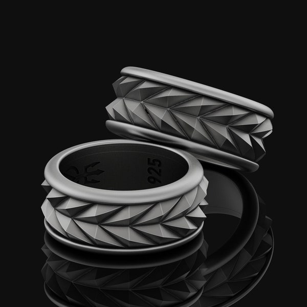 Silver Rotating Tire Pattern Band Ring - Auto-Inspired Wheel Design, Mechanic Style, Unique Car Lover's Jewelry