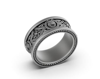 Wolf Ring, Herrenring Wolf Ehering, keltische Wolf Ring, Silber Wolf Ring, Geschenk für ihn, keltische Ring, Ehering, Wolf Kopf Ring