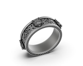 Bague pour homme en argent sterling faite main de conception unique de renard, bijoux en argent de renard, bande de renard en argent, bague animal, bague minimaliste, cadeau pour homme