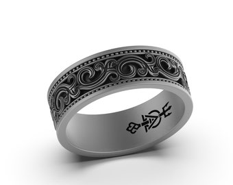 Silver Floral Wedding Band Ring, Wedding Band, Engagement Ring, Flower Ring, Floral, Sterling Silver Ring, Silver Ring, Moissanite Ring