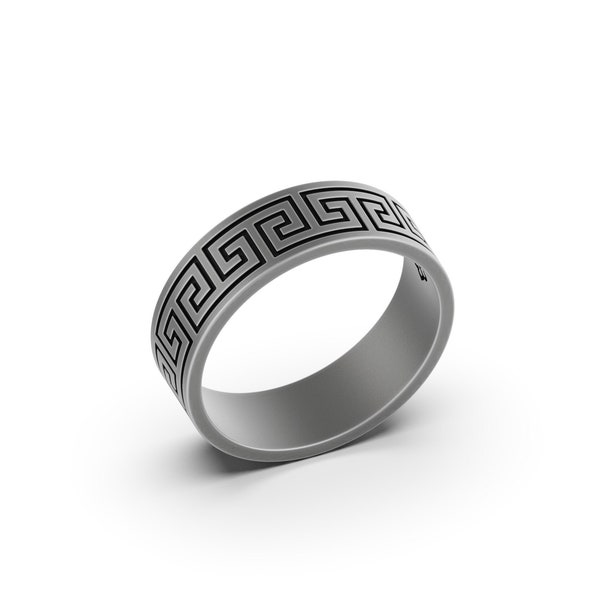 Greek Key Ring, Meander Band Ring, Classical Greek Band, Ancient Symbol Ring, Timeless Greek Ring, Greek Wedding, Wedding Band