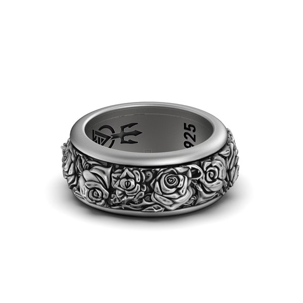 Bague rose en argent tournante - élégant anneau de roses en rotation, décoration florale chic, bijoux romantiques inspirés de la nature