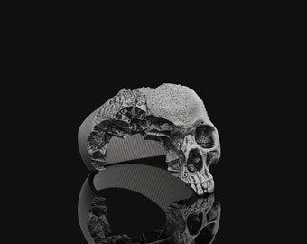 Shattered Skull Ring, Broken Skull Ring, Sterling Skull Ring, Distressed Skull, Skull Jewelry, Edgy Design, Unisex, Unique Gift