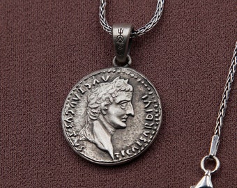 Ancient Roman Emperor's Tiberius Medallion, Coin Pendant, Symbol, Exquisite Author's Jewelry Roman Coin Necklace, Historical Jewelry