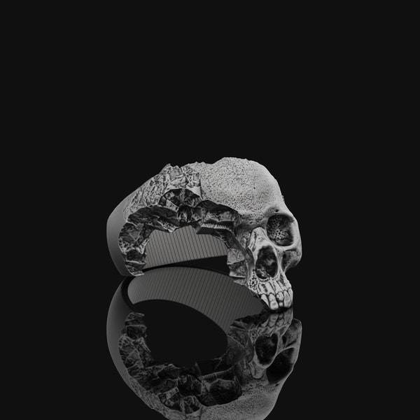 Bague tête de mort brisée, bague tête de mort cassée, bague tête de mort en argent sterling, tête de mort en détresse, bijoux tête de mort, design avant-gardiste, unisexe, cadeau unique