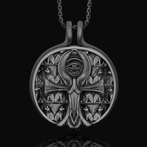 Silver Ankh Necklace with Eye of Providence, Ankh Medallion Design, Symbol of Life & Divine Protection