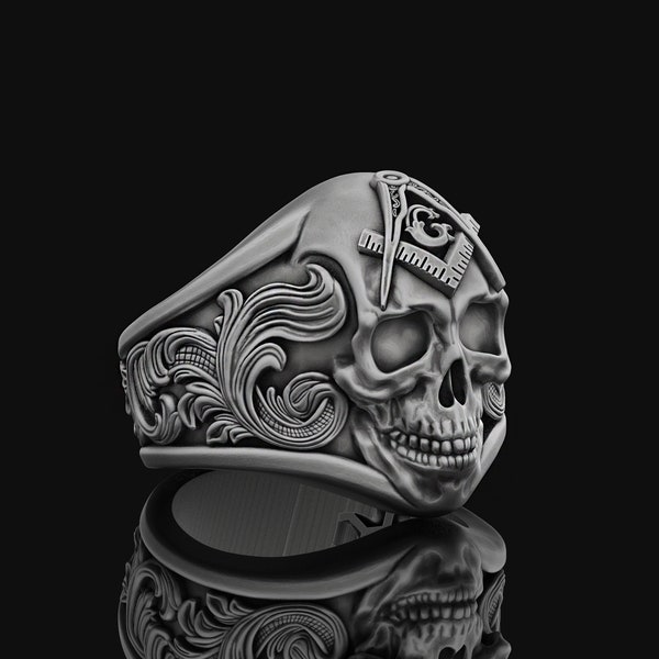 Silver Masonic Skull Ring, Master Mason Ring, Masonic Jewelry, Freemason Jewelry, Masonic Signet Ring, Freemasonry, Masonic Rings