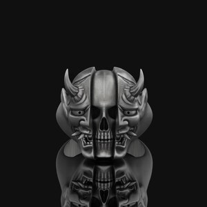 The Dead Samurai Ring, Oni Skull Jewelry, Hannya, Japanese Oni Mask Ring, Valentine Gift For Him, Birthday Gift for Men, Sterling Silver
