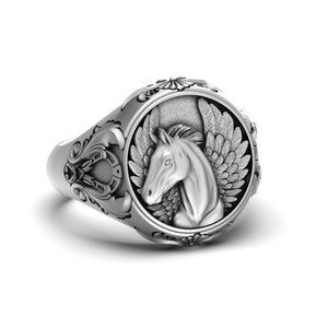 Silver Pegasus Ring - Mythical Horse Jewelry, Elegant Fantasy Ring, Unique Gift for Horse Lovers