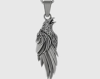 Viking Raven Necklace Crow Pendant Pagan Odin Norse Nordic Christmas Gift, Bird Lover Memorial Gift Sterling Silver